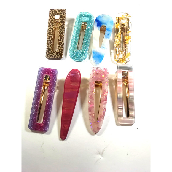 Hair Barrettes Clips Lot Of 8 Sparkles Retro Classic - Picture 10 of 11